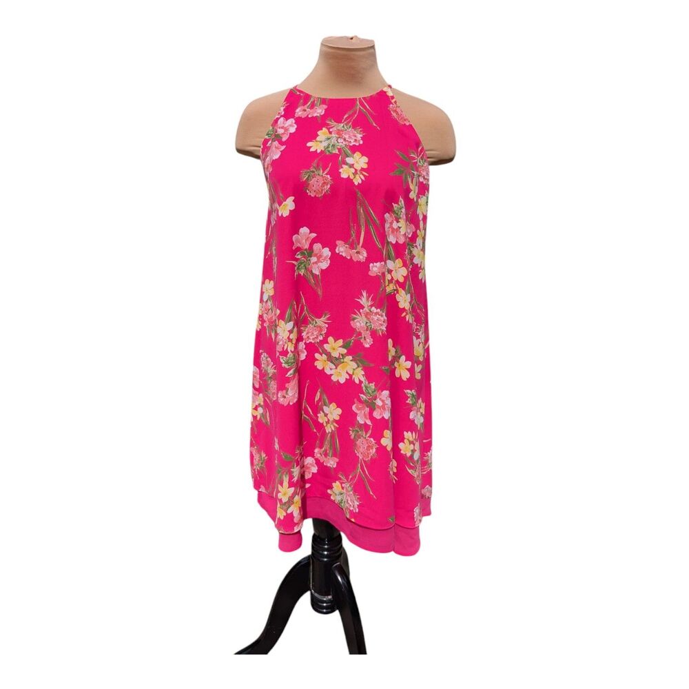 Pink Rose Floral HotPink Slip Dress Women's Medium Flirty Summer Barbiecore